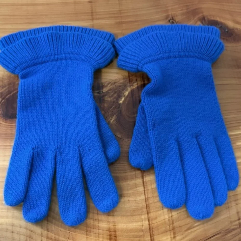 Talbots Lambswool Blend Blue Ruffled Blue Gloves One Size